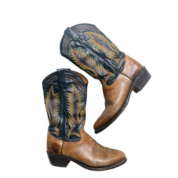 Vintage Tony Lama 6184 Pecan Taurus Shoulder Cowboy Boots Men\'s Size 10 main image 4